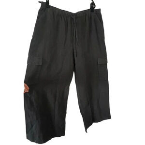Caslon Pants Women’s XL 100% Linen Black Wide Leg Drawstring Cargo Pocket Flowy
